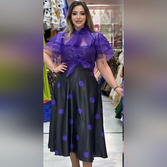 🩶NWT - 3 Pc. Black & Purple Polka Dot Skirt Set - Picture 3 of 3